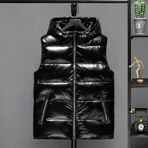 Custom Logo Men’s Thick Puffer Vest Sleeveless Autumn Warm Breathable Single Breasted Cotton Shell Coat High Street Style