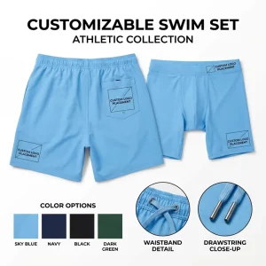 Custom Logo Men’s Two Piece Swim Set Board Short with Compression Brief Liner Quick Dry OEM Swimwear
