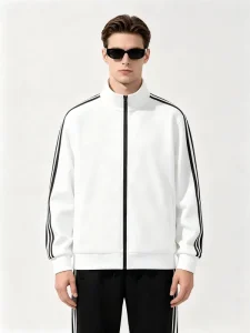 Custom Logo Men’s Two Piece Tracksuit Striped Zipper Jogger Set for Sports Running Casual Wear