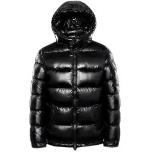 Custom Logo Men’s Winter Canvas Long Casual Puffer Coat Zipper Closure Oversized Thick White High Shiny