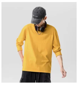 Custom Logo New Design Heavy Thick Cotton 220 Gsm Plain Basic Oversized Long Sleeve T Shirt Multi Color Men’s Daily T Shirts