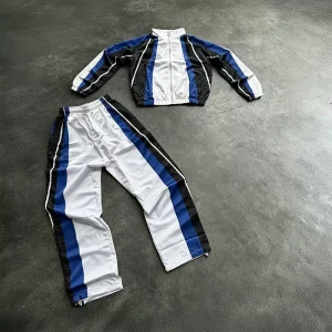 Custom Logo Nylon Tracksuit Men’s Windbreaker Jacket and Sweatpants Set Zip Up Waterproof Premium Tracksuit for Men