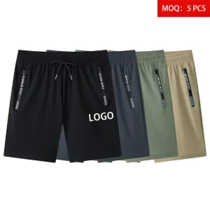 Custom Logo ODM Men’s Summer High Quality 160GSM 80% Nylon 20% Spandex Elastic Ice Silk Quick Dry Shorts Plus Size
