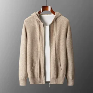 Custom Logo OEM Hoodie 100% Merino Wool Knit Top Jumper Sweatshirt Casual Winter Knitwear Zipper Cardigan Men’s Knitted Sweater