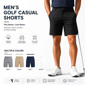 Custom Logo OEM Men’s Golf Short Embroidery Professional Factory Manufacturer Casual Cotton Chino Shorts Zip Fly Apparel Service