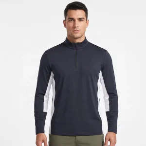 Custom Logo OEM Men’s Performance Quarter Zip Pullover Fleece Lined Mock Neck Gym Training Top Mens Activewear