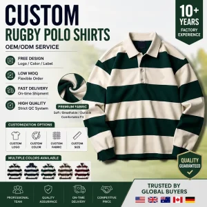 Custom Logo Oversized Embroidered Men’s Rugby Shirt Long Sleeve Jumper Striped Polo Street Suit Rugby Polo Cotton