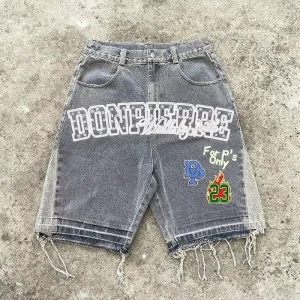 Custom Logo Patchwork Eco Snow Wash Distressed Acid Wash Embroidery Shorts Jeans Shorts For Men