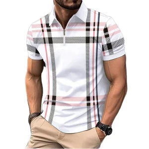 Custom Logo Polo Shirt Men’s New Spring Summer Short Sleeve Shirt Black White Stripes Printing Quick Dry Pattern Social Business