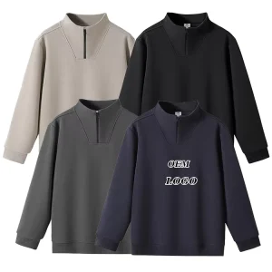 Custom Logo Polyester Spandex Sweatshirts Sports Gym Training Pullover Quater Half Zip up Stand Collar Men’s Hoodies Sweatshirt