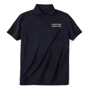 Custom Logo Short Sleeve Navy Blue Cotton Breathable Golf Seagull Neck Men’s Polo Shirt