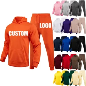 Custom Logo Solid Color Men’s Two Piece Adult Hoodie Pants Set Men’s Clothing Outfit