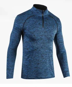 Custom Logo Solid Knitted Formal Zip Long Sleeve Sport T Shirt for Men Gym Fitness Running Quick Dry Breathable Tshirts