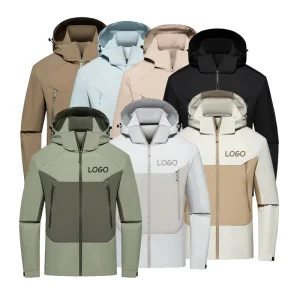 Custom Logo Sports Running Waterproof Jacket With Hoodie Men Black Lightweight Polyester Windbreaker Zip up Men’s Jackets