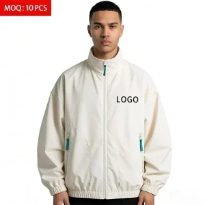 Custom Logo Spring Outdoor Hiking Men’s Sports Jacket Windproof Mesh Lining Garment Dyed Loose Fit Streetwear Bomber