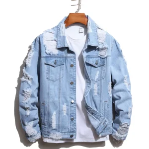 Custom Logo Stylish Design Sports Blue Streetwear Patch Mens Jean Denim Jackets for Men