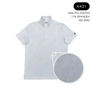 Custom Logo T Shirt Men’s Quarter Zip Golf T Shirt Leaf Print 83% Polyester 17% Spandex Quick Dry Oem for Outdoor Sports