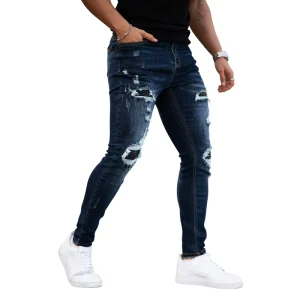 Custom Logo Top Ripped Design Low Moq Vintage Denim Pants Skinny Jeans Men