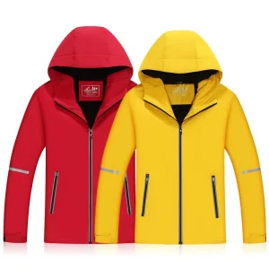 Custom Logo Windproof Waterproof Men’s Winter Jacket Outdoor Hiking Polyester Softshell Coat Thermal Fleece Lining Hooded Zipper