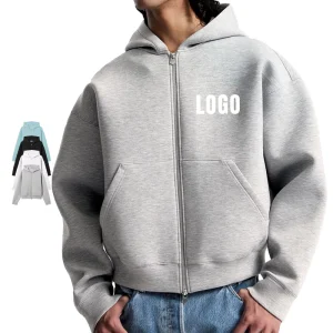 Custom Logo Zip up Hoodie Sweatshirt Thick Pullover Blank Puff Printing Heavyweight Boxy with Zippers