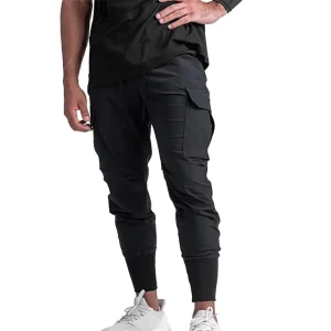 Custom Logo Zipper Pocket Jogger Pants Nylon Spandex Stretch Gray Work Style Running Pants Men’s Jogger Pants