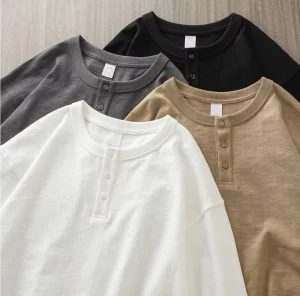 Custom Long Sleeve Men’s Cotton T shirt Plain T Shirt for Men Blank T shirts Men’s Henley T shirt