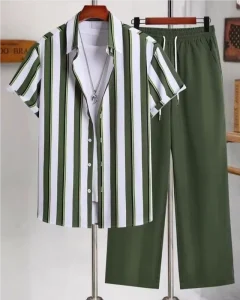Custom Loose-Fit Men’s Casual Short-Sleeve Collared Shirt and Trousers Set Mens Hawaiian Shirt Set