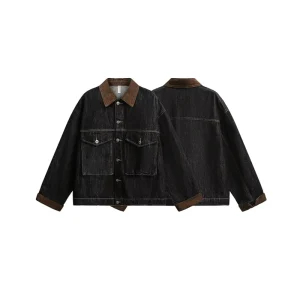 Custom Made Retro Black 100% Cotton Windproof Denim Jacket High Street Style Lapel Loose Casual Workwear Men’s Autumn