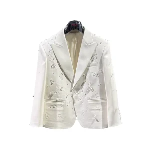 Custom Made Your Picture Rhinestone Men’s Single Breasted Notched Collar Windproof Regular Length Banquet Suit Blazer