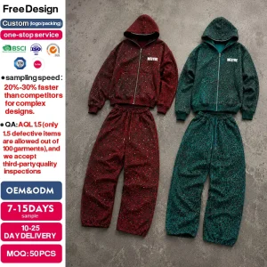 Custom Made to Spec Rhinestone 100% Cotton Fleece Tracksuit Men’s Clothing Manufacturer Unisex Leopard Hoodies Set