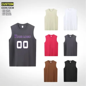 Custom Manufacturer Blank Fitness Sports Muscle Round Neck Loose 100% Cotton Men’s T-Shirts for Gym Casual Wear Sleeveless
