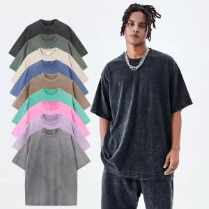 Custom Men Acid Wash T Shirt Streetwear Hip Hop 100% Cotton T Shirts with Logo Customize Oversized Vintage T-shirt
