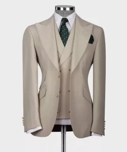 Custom Men Beige Tan Ivory 3-Pieces Tailored Wedding Tuxedo Groomsmen Slim Fit Blazer Pant Vest Prom Suit