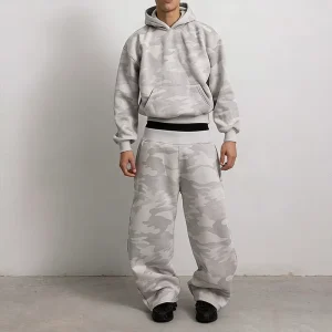 Custom Men Camo Sweatsuit French Terry Cotton 2 Piece Baggy Streetwear Men Tracksuit Custom Boxy Hoodie and Sweatpants Set Man