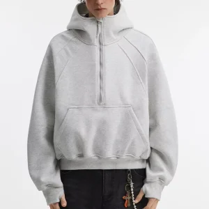 Custom Men Clean Fit Half Zipper Solid Color Men’s Hoodie with Kangaroo Pocket
