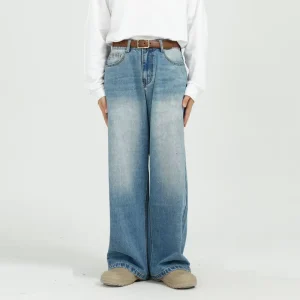 Custom Men Outfit Baggie Fit Dark Blue Flared Jeans Pants Denim Pants Baggy Distressed Men’s Jeans