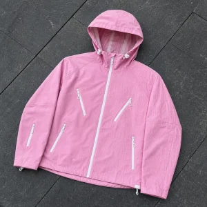 Custom Men Techwear Waterproof Jacket Hooded Zip Up Functional Pocket Windproof Loose Fit Windbreaker Jacket