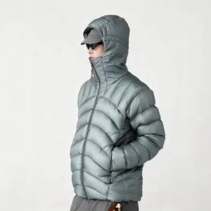Custom Men Winter Hooded Warm Rib Down Jacket Puff Lightweight Water-Resistant White Goose Down Coat