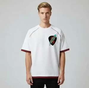 Custom Men’s 100% Cotton T Shirt 200gsm Short Sleeve Casual Solid Rock Ethnic Style Blank with Contrast Trim Knitted Jersey