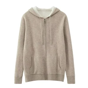 Custom Men’s 100% Merino Wool Zipper Hoodie Air Layer Thick Knit Cardigan Sweater Coat with Hoodie Double Pocket