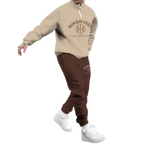 Custom Men’s 100% Polyester Quick Dry Vintage Washed Sweat Suit Zipper Hoodies Tracksuit Set Printing Acid Wash Flared Autumn