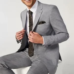 Custom Men’s 100% Wool Single Breasted XL Size Blazer Notch Lapel Grey Formal Wedding Suit
