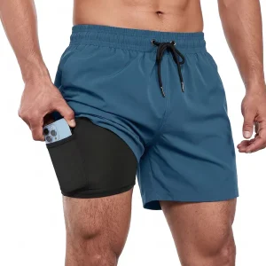 Custom Men’s 2-in-1 Solid Color Swim Shorts Compression Liner Quick Dry Board Shorts Pocket For Beach Surf