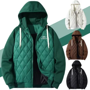 Custom Men’s Baseball Jacket Fashionable Casual Zipper Coat Hood Cotton Fill Street Vintage Look for Autumn Winter