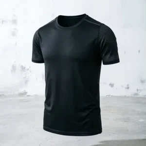 Custom Men’s Black Gym T Shirt with Mesh Panels Quick Dry Breathable Sports Tee Slim Fit Athletic Training Top OEM