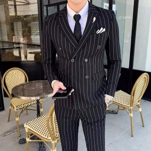 Custom Men’s Blazer Pants Vest Suit Double Breasted Peak Lapel for Office Meeting