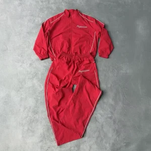 Custom Men’s Breathable Nylon Tracksuits Spring Quick Dry Jacket Pants Suits Lightweight Stripes Red Tracksuit for Mens