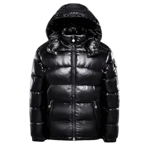Custom Men’s Canvas Hooded Puffer Jacket Duck Winter Breathable Zipper 90% Waterproof Windproof Solid Color Polyester Warm