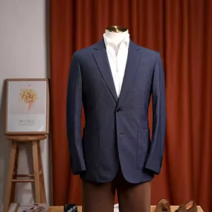 Custom Men’s Casual Blazers 2 Piece Set Slim Fit Patch Pocket Zipper Fly Breathable Woolen Fabric Single Breasted