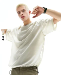 Custom Men’s Casual Quick Dry T Shirt for Men Summer Breathable Oversize Drawstring Hem T Shirt Manufacturers